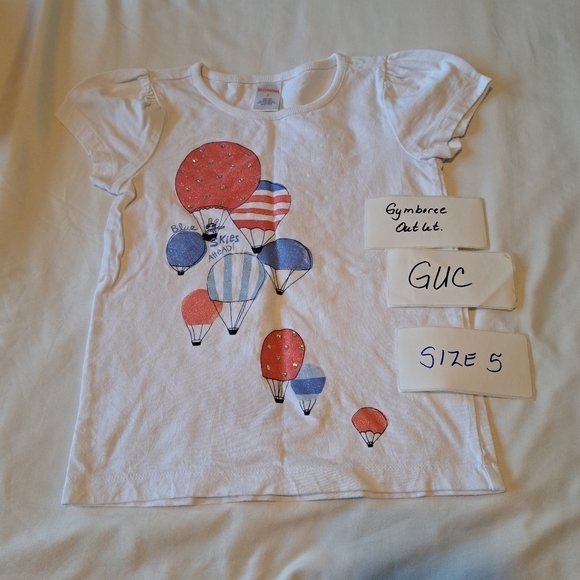 Gymboree girls size 5 white short sleeve shirt with air balloon design gems VGUC - Picture 1 of 4